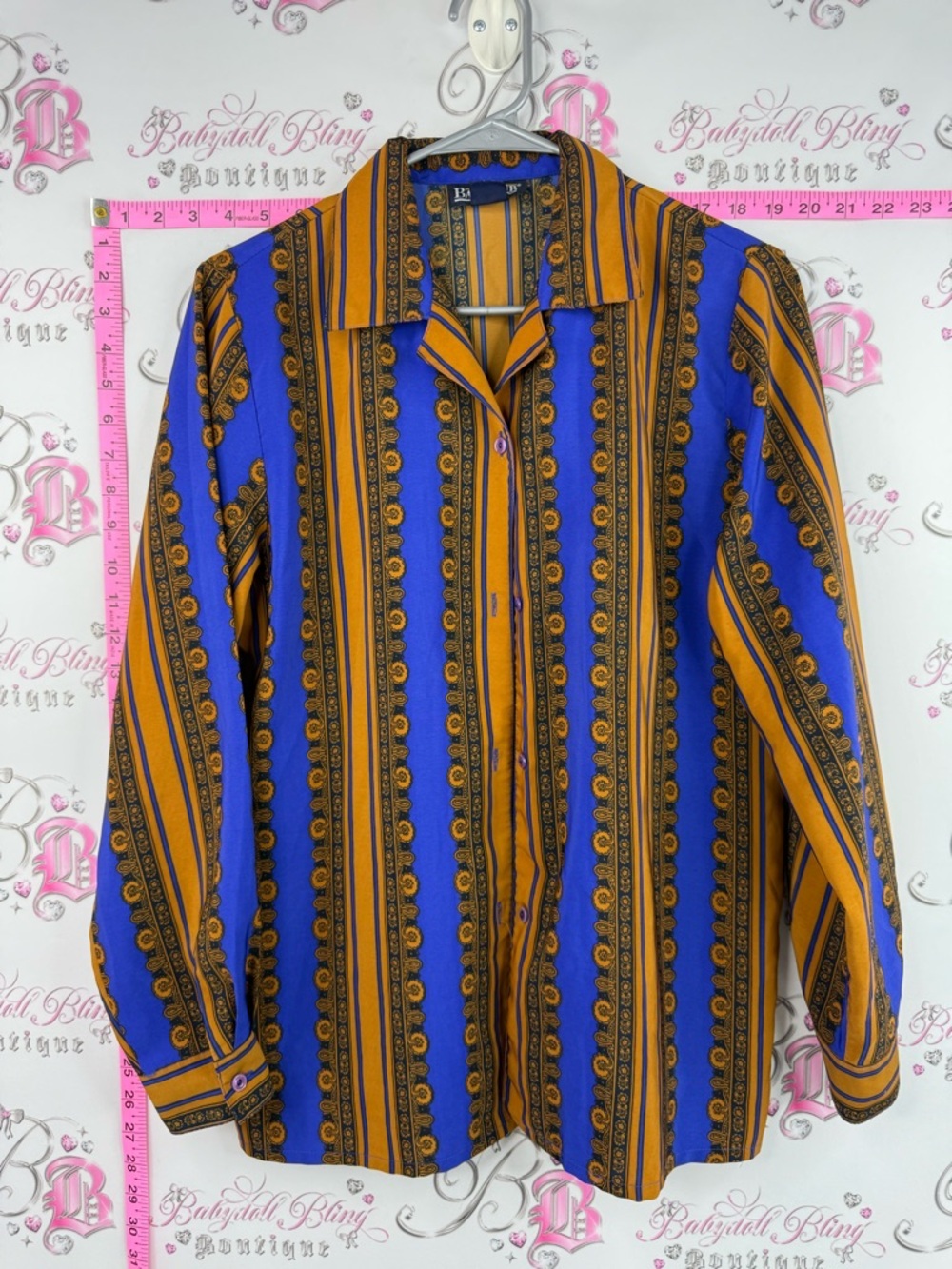 Bay club button up Vintage-Inspired Blue & Mustard Striped Button-Down Shirt